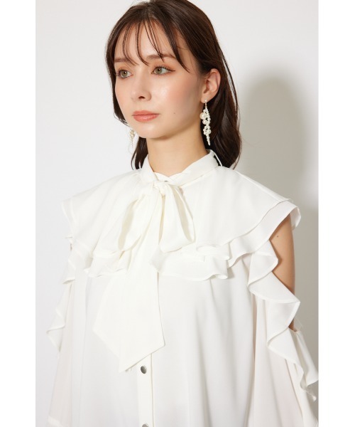 rienda(リエンダ)の「フリルスリーブビッグカラーリボンブラウス 秋服(シャツ/ブラウス・レディース・ブラック/ホワイト/ブラウン・FREE)」の13枚目の写真