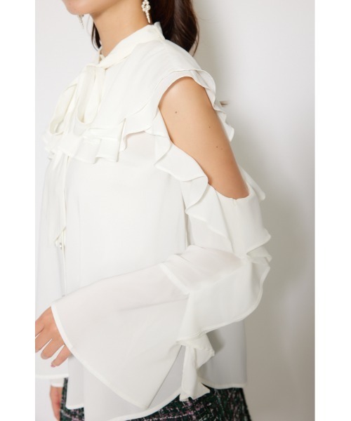 rienda(リエンダ)の「フリルスリーブビッグカラーリボンブラウス 秋服(シャツ/ブラウス・レディース・ブラック/ホワイト/ブラウン・FREE)」の14枚目の写真