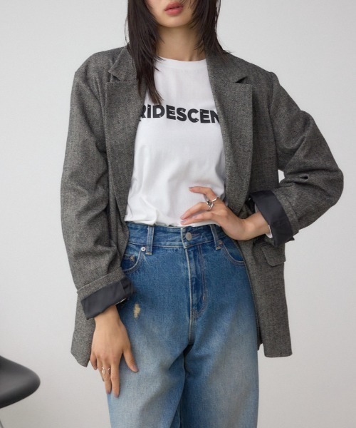 AZUL by moussy（アズールバイマウジー）の「ダブルテーラードジャケット（テーラードジャケット・レディース・ブラック系その他/杢グレー・FREE）」の2枚目の写真