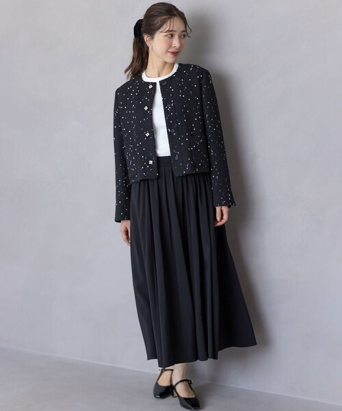 セール】フラワースパンコール ツイードジャケット（ノーカラー