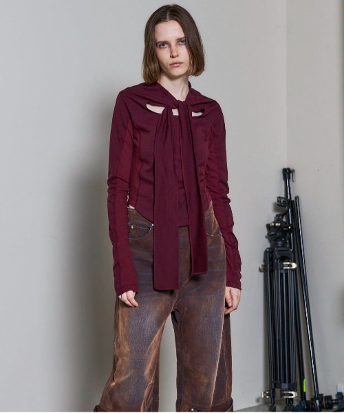 MAISON SPECIAL(メゾンスペシャル)の「Ribbon Cutout Tops/リボンカットアウトトップス(Tシャツ/カットソー・レディース・ボルドー/ブラック/ホワイト・FREE)」の9枚目の写真
