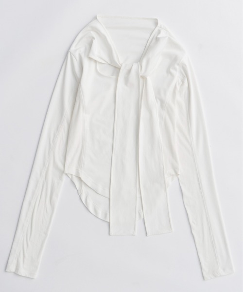 MAISON SPECIAL(メゾンスペシャル)の「Ribbon Cutout Tops/リボンカットアウトトップス(Tシャツ/カットソー・レディース・ボルドー/ブラック/ホワイト・FREE)」の12枚目の写真