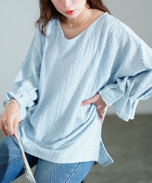 GOLDJAPAN(ゴールドジャパン)の「タックキャンディスリーブプルオーバー【大きいサイズ対応】(Tシャツ/カットソー・レディース・ホワイト/ブラック/ブルー・4L~5L/LL~3L)」の2枚目の写真