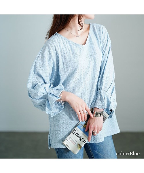 GOLDJAPAN(ゴールドジャパン)の「タックキャンディスリーブプルオーバー【大きいサイズ対応】(Tシャツ/カットソー・レディース・ホワイト/ブラック/ブルー・4L~5L/LL~3L)」の13枚目の写真