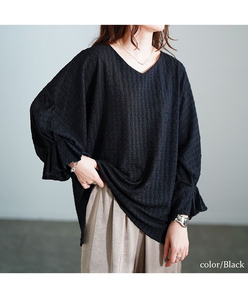 GOLDJAPAN(ゴールドジャパン)の「タックキャンディスリーブプルオーバー【大きいサイズ対応】(Tシャツ/カットソー・レディース・ホワイト/ブラック/ブルー・4L~5L/LL~3L)」の14枚目の写真