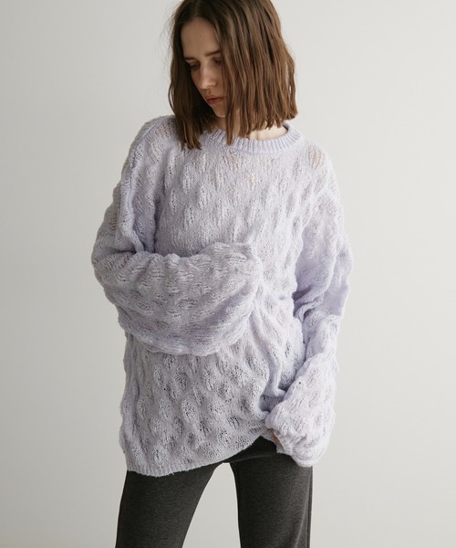 LOSCa（ロスカ）の「ポコポコニットプルオーバー（ニット/セーター・レディース・アイボリー/チャコールグレー/ライトブルー・FREE）」の3枚目の写真