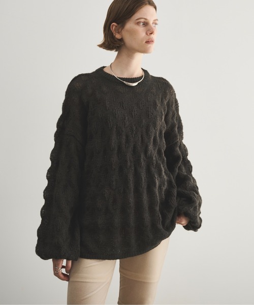 LOSCa（ロスカ）の「ポコポコニットプルオーバー（ニット/セーター・レディース・アイボリー/チャコールグレー/ライトブルー・FREE）」の6枚目の写真