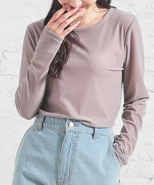 Honeys(ハニーズ)の「ベロアトップス(Tシャツ/カットソー・レディース・ブラック/アイボリー/ブラウン/グレー・S/M/L)」の3枚目の写真