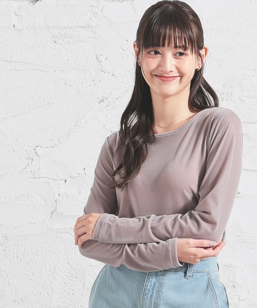 Honeys(ハニーズ)の「ベロアトップス(Tシャツ/カットソー・レディース・ブラック/アイボリー/ブラウン/グレー・S/M/L)」の15枚目の写真