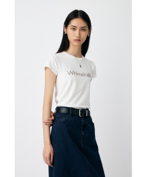 MOUSSY（マウジー）の「STUDS LOGO Tシャツ（Tシャツ/カットソー・レディース・オフホワイト/ライトブラック/ブラウン/ピンク・FREE）」の2枚目の写真