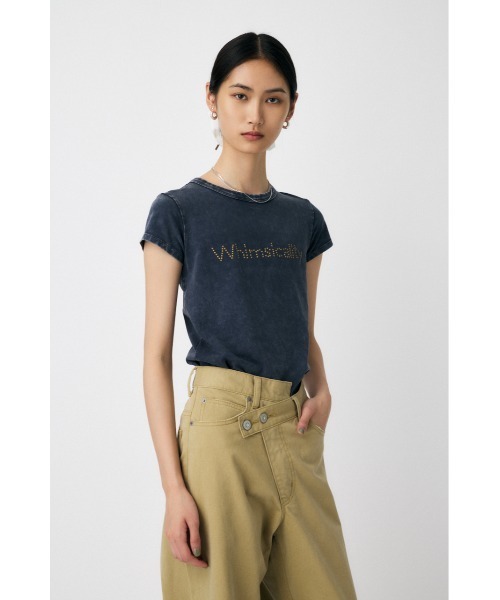 MOUSSY（マウジー）の「STUDS LOGO Tシャツ（Tシャツ/カットソー・レディース・オフホワイト/ライトブラック/ブラウン/ピンク・FREE）」の9枚目の写真