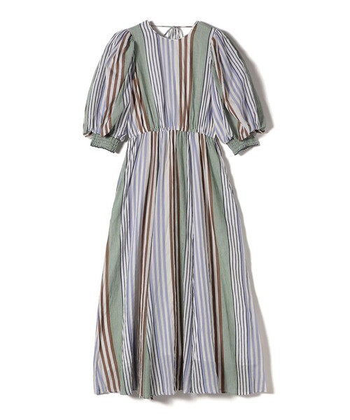 NE QUITTEZ PAS!（ヌキテパ）の「ne Quittez pas:〈手洗い可能〉ストライプ Vネック ドレス（ワンピース・レディース・グリーン/オレンジ・ONE SIZE）」の2枚目の写真