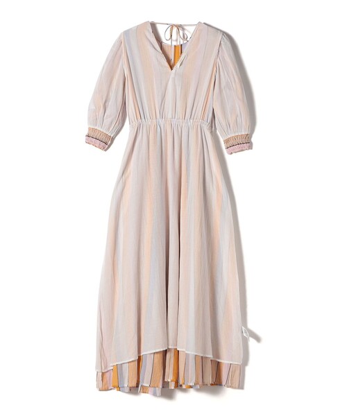 NE QUITTEZ PAS!（ヌキテパ）の「ne Quittez pas:〈手洗い可能〉ストライプ Vネック ドレス（ワンピース・レディース・グリーン/オレンジ・ONE SIZE）」の5枚目の写真