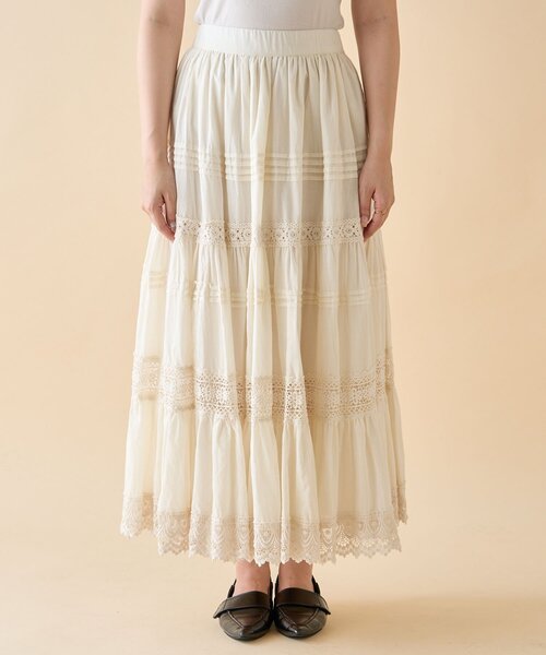 セール】【nane】【India Series】レースピンタックロングスカート