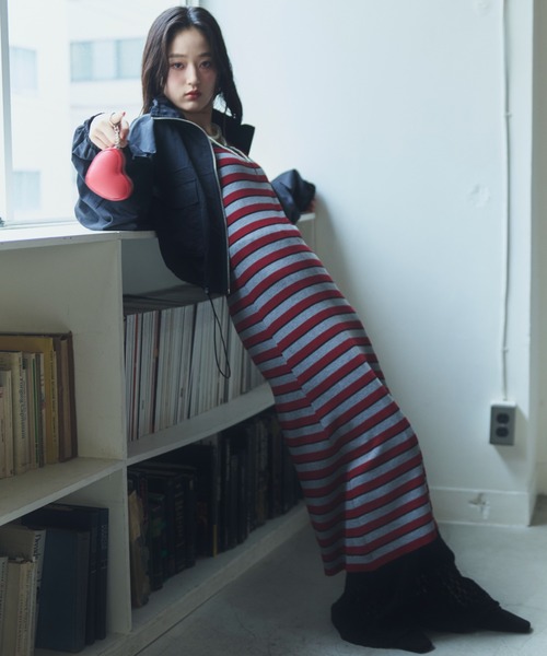 bita.(ビタ)の「マルチボーダーニットキャミワンピース(ワンピース・レディース・ブラック/レッド/グリーン・FREE)」の8枚目の写真