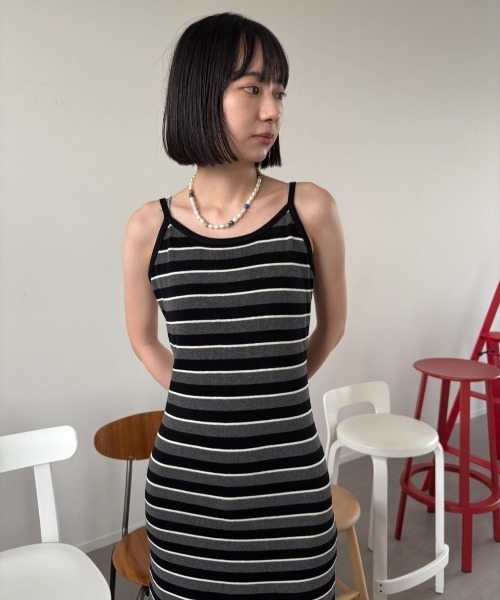 bita.(ビタ)の「マルチボーダーニットキャミワンピース(ワンピース・レディース・ブラック/レッド/グリーン・FREE)」の14枚目の写真