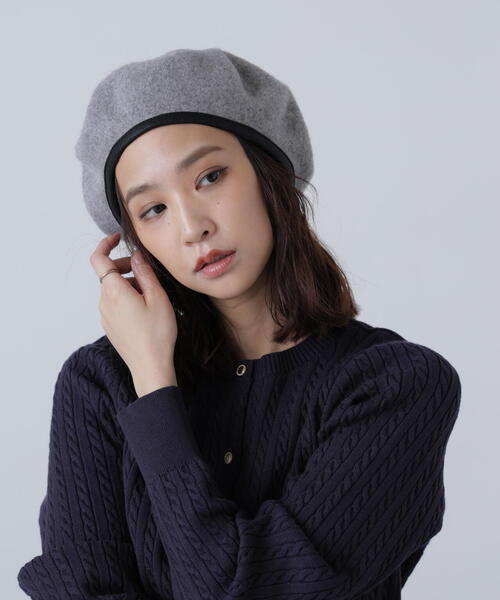 FREE'S MART（フリーズマート）の「パイピングバスクベレー（ハンチング/ベレー帽・レディース・グレー/ブラック・ﾌﾘ-）」の2枚目の写真