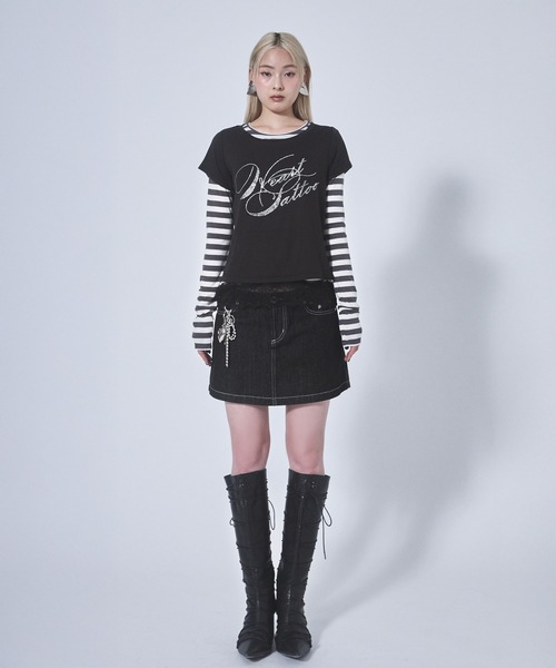 セール】【Heart Tattoo】ハートポケットデニムミニスカート（デニム