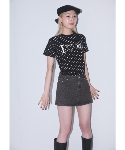 Heart Tattoo(ハートタトゥー)の「Heart Pocket Denim Mini Skirt / ハートポケットデニムミニスカート(デニムスカート・レディース・ブラック/ブラック系/グリーン系・0/1)」の12枚目の写真