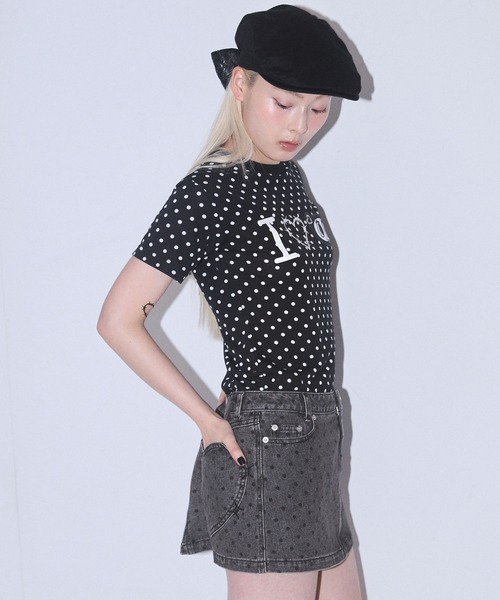 Heart Tattoo(ハートタトゥー)の「Heart Pocket Denim Mini Skirt / ハートポケットデニムミニスカート(デニムスカート・レディース・ブラック/ブラック系/グリーン系・0/1)」の15枚目の写真