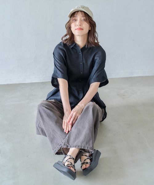 studio CLIP（スタディオクリップ）の「タックストレートデニムパンツ[プチ・プラスサイズあり]《CLIP denim》（デニムパンツ・レディース・ブルー/ブラウン/ブラック/ライトブルー/ライトグレー・LARGE/PF/ﾌﾘｰ(L)/MEDIUM）」の6枚目の写真