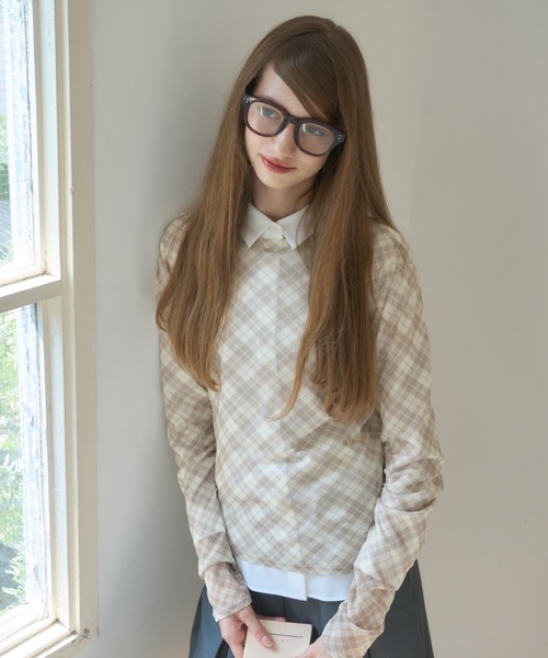 チェック柄シアートップス/checked sheer top（Tシャツ