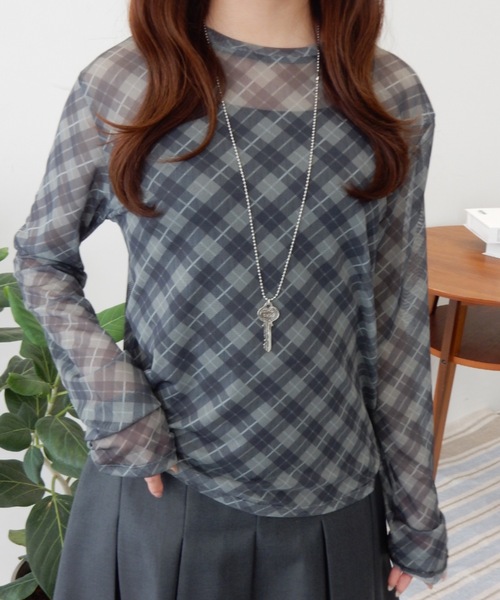 トップス Gypsohila / Sheer Check Tops トップス Gypsohila / Sheer Check Tops トップス Gypsohila / Sheer