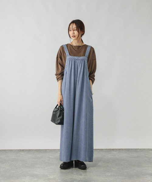 GLOBAL WORK（グローバルワーク）の「アソートギャザーワイドサロペ/587823（サロペット/オーバーオール・レディース・スミクロ/ダークブラウン/ブルー系その他4/グレー系その他2・LARGE/MEDIUM）」の9枚目の写真