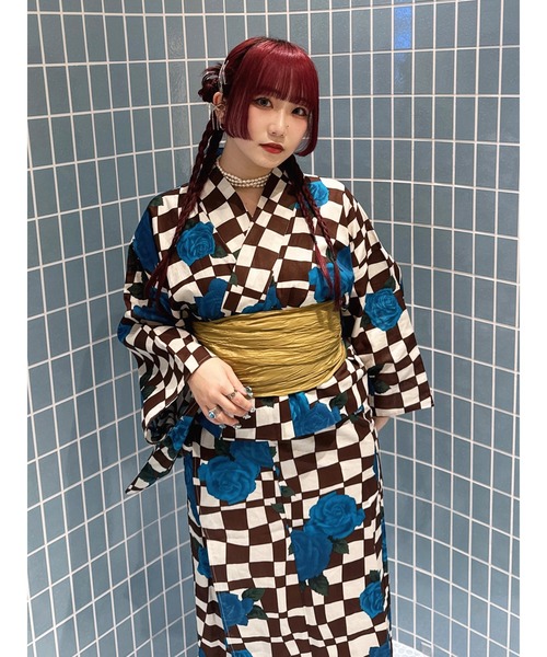 jouetie（ジュエティ）の「【jouetieオリジナル】ローズチェッカーセパレート浴衣（浴衣・レディース・レッド/ブルー・MEDIUM）」の21枚目の写真