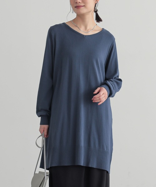 n'OrLABEL（ノアールレーベル）の「『Vネックニットチュニック』（ニット/セーター・レディース・ネイビー/ブラック/杢グレー/ブルーグリーン・1/2）」の3枚目の写真