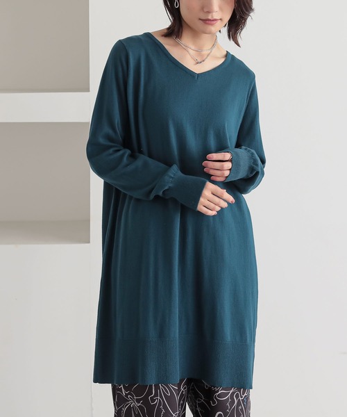 n'OrLABEL（ノアールレーベル）の「『Vネックニットチュニック』（ニット/セーター・レディース・ネイビー/ブラック/杢グレー/ブルーグリーン・1/2）」の4枚目の写真