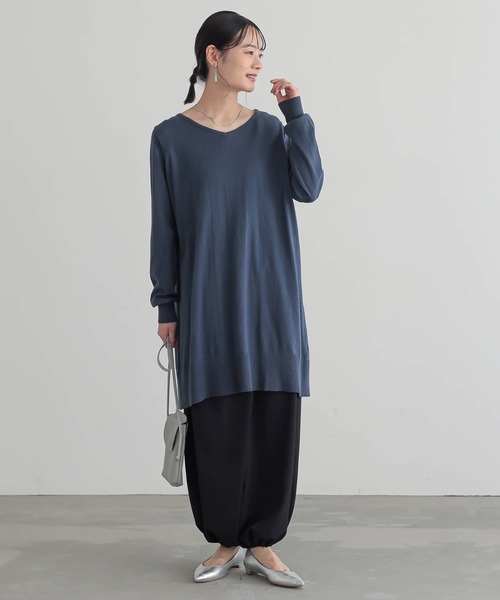 n'OrLABEL（ノアールレーベル）の「『Vネックニットチュニック』（ニット/セーター・レディース・ネイビー/ブラック/杢グレー/ブルーグリーン・1/2）」の21枚目の写真