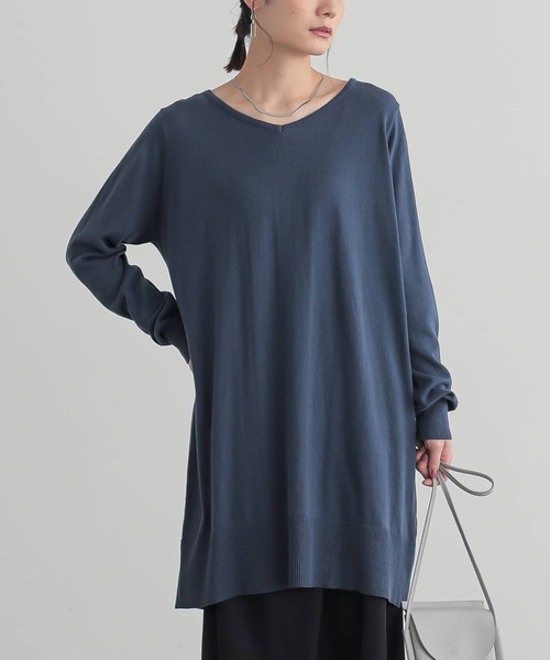 n'OrLABEL（ノアールレーベル）の「『Vネックニットチュニック』（ニット/セーター・レディース・ネイビー/ブラック/杢グレー/ブルーグリーン・1/2）」の18枚目の写真