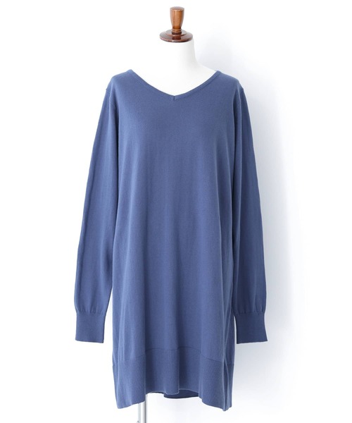 n'OrLABEL（ノアールレーベル）の「『Vネックニットチュニック』（ニット/セーター・レディース・ネイビー/ブラック/杢グレー/ブルーグリーン・1/2）」の14枚目の写真