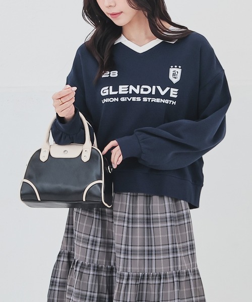 Honeys（ハニーズ）の「衿付トップス（スウェット・レディース・ブラウン/ホワイト/ネイビー/ボルドー・L/M/S）」の3枚目の写真