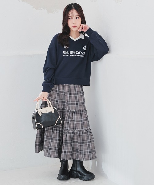 Honeys（ハニーズ）の「衿付トップス（スウェット・レディース・ブラウン/ホワイト/ネイビー/ボルドー・L/M/S）」の8枚目の写真