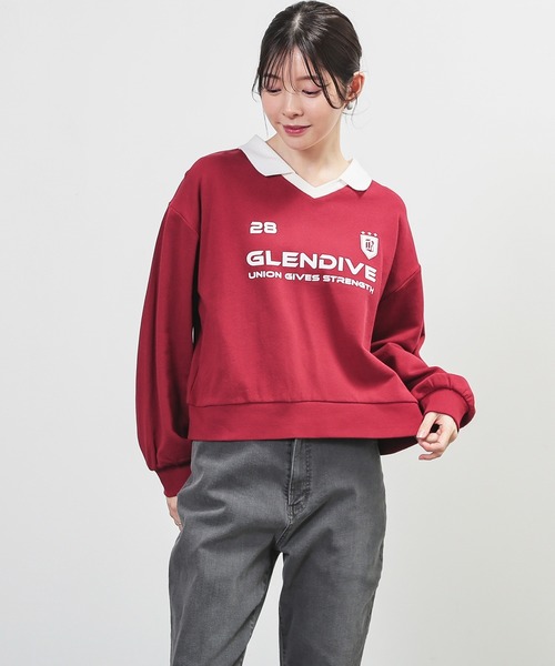 Honeys（ハニーズ）の「衿付トップス（スウェット・レディース・ブラウン/ホワイト/ネイビー/ボルドー・L/M/S）」の14枚目の写真