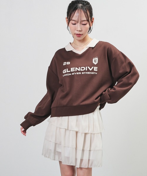 Honeys（ハニーズ）の「衿付トップス（スウェット・レディース・ブラウン/ホワイト/ネイビー/ボルドー・L/M/S）」の17枚目の写真