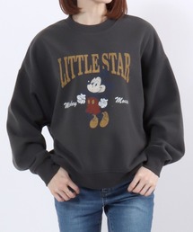 Disney(ディズニー)キャラクターサガラ刺繍・ヴィンテージライクプリント裏起毛スウェットトレーナー/ミッキーマウス/スティッチ/チップとデール
