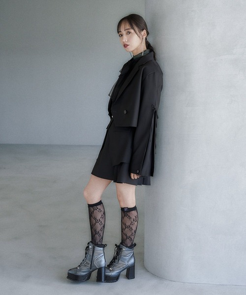 HARE（ハレ）の「リボンタックショートジャケット(HARE)（テーラードジャケット・レディース・チェック/ブラック・FREE）」の5枚目の写真