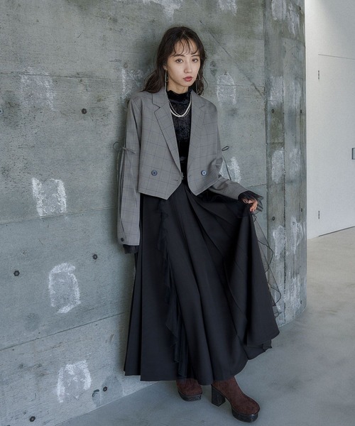 HARE（ハレ）の「リボンタックショートジャケット(HARE)（テーラードジャケット・レディース・チェック/ブラック・FREE）」の7枚目の写真