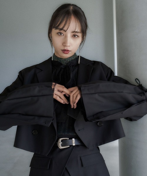 HARE（ハレ）の「リボンタックショートジャケット(HARE)（テーラードジャケット・レディース・チェック/ブラック・FREE）」の11枚目の写真