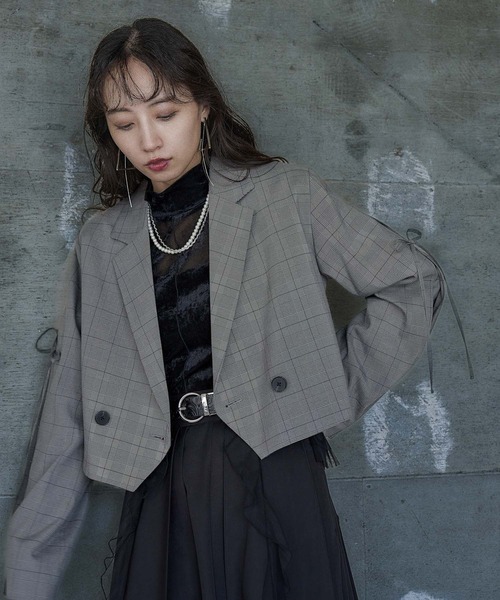 HARE（ハレ）の「リボンタックショートジャケット(HARE)（テーラードジャケット・レディース・チェック/ブラック・FREE）」の13枚目の写真