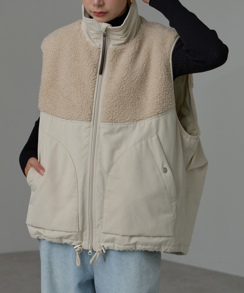 r.（アールドット）の「ボア切替　中わたベスト（ダウンベスト・レディース・キナリ/オリーブ/ブラック・FREE）」の12枚目の写真