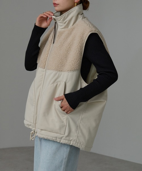 r.（アールドット）の「ボア切替　中わたベスト（ダウンベスト・レディース・キナリ/オリーブ/ブラック・FREE）」の13枚目の写真