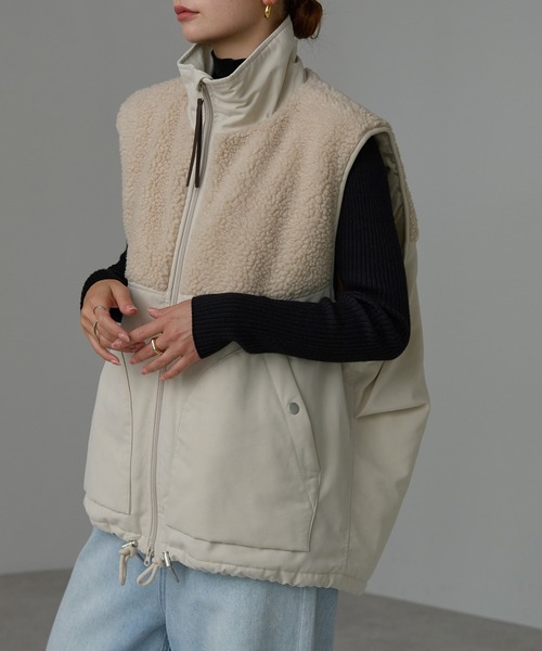 r.（アールドット）の「ボア切替　中わたベスト（ダウンベスト・レディース・キナリ/オリーブ/ブラック・FREE）」の14枚目の写真