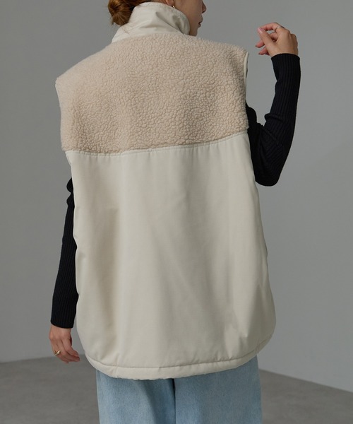 r.（アールドット）の「ボア切替　中わたベスト（ダウンベスト・レディース・キナリ/オリーブ/ブラック・FREE）」の15枚目の写真