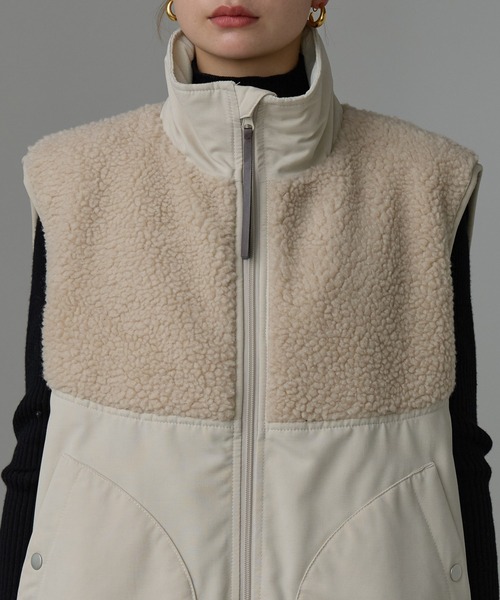 r.（アールドット）の「ボア切替　中わたベスト（ダウンベスト・レディース・キナリ/オリーブ/ブラック・FREE）」の16枚目の写真