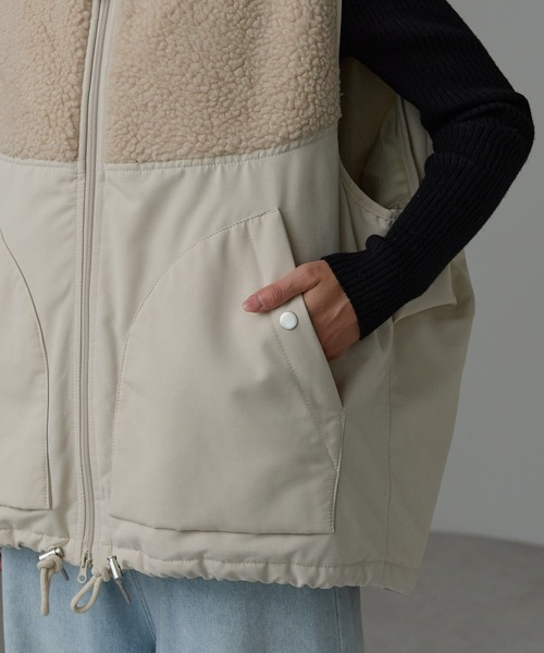 r.（アールドット）の「ボア切替　中わたベスト（ダウンベスト・レディース・キナリ/オリーブ/ブラック・FREE）」の17枚目の写真