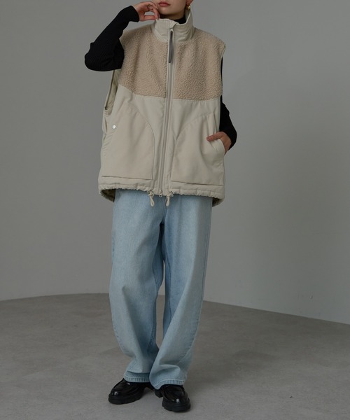 r.（アールドット）の「ボア切替　中わたベスト（ダウンベスト・レディース・キナリ/オリーブ/ブラック・FREE）」の20枚目の写真